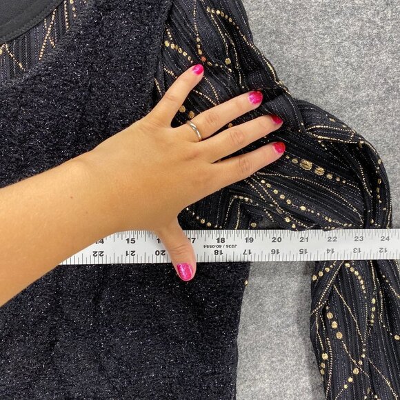 La Mode Top Women XL Black Tunic Party Beaded Embellished Long Sleeve Crew Neck - Picture 8 of 10